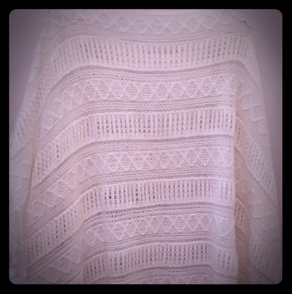 Charming Charlie  White Cream Fringe Hem Shawl